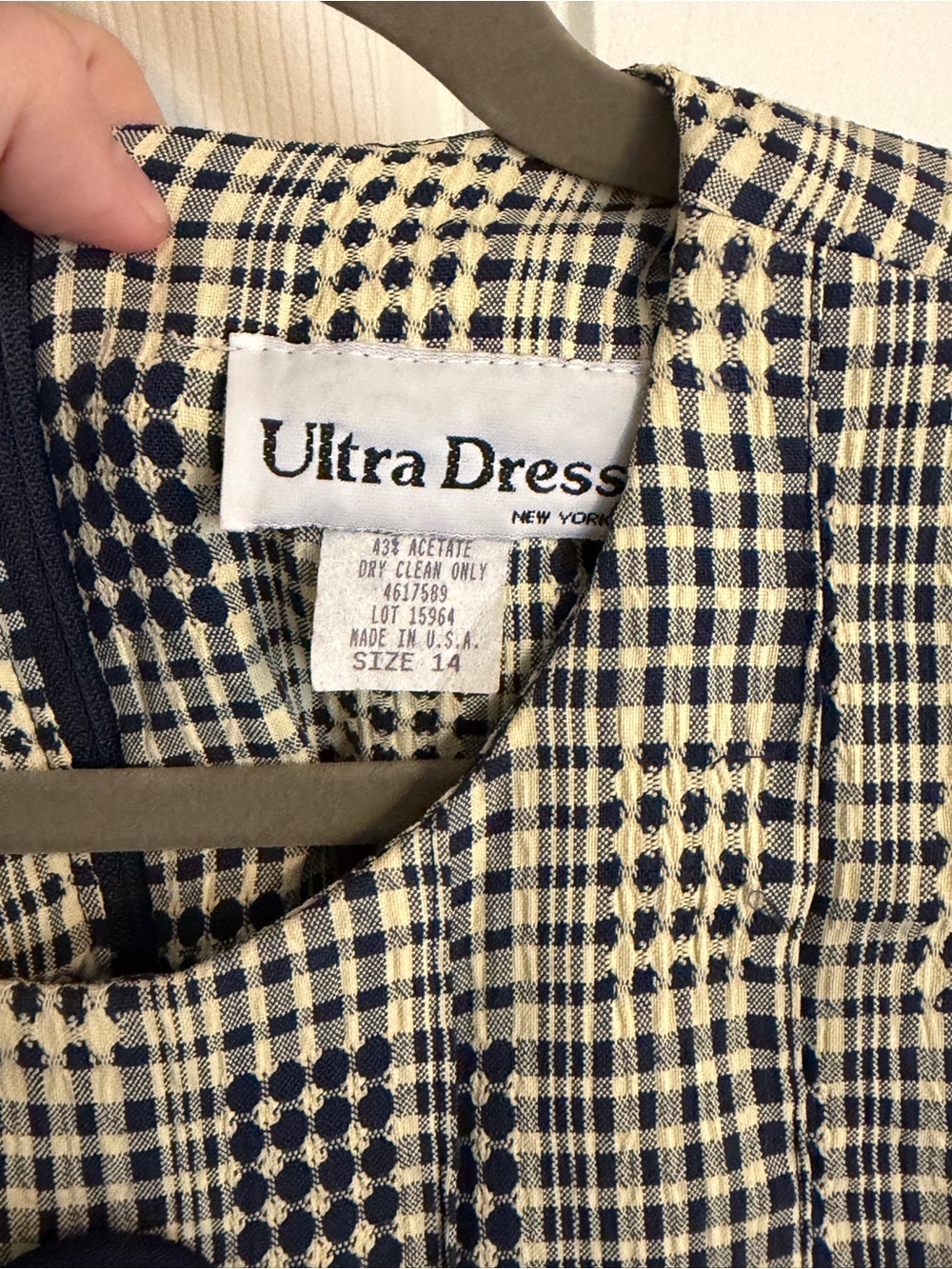 Ultra Dress Size 14 Navy Plaid Overlay Dress Modest Career Church Vintage Style - Picture 5 of 8